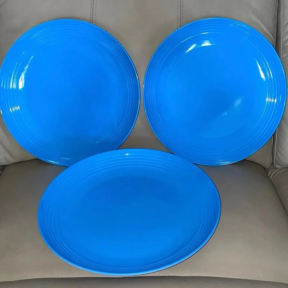 Set of 3 Melange Bright Cerulean Blue 11” Coupe Ribbed Melamine Plates Y2K Style